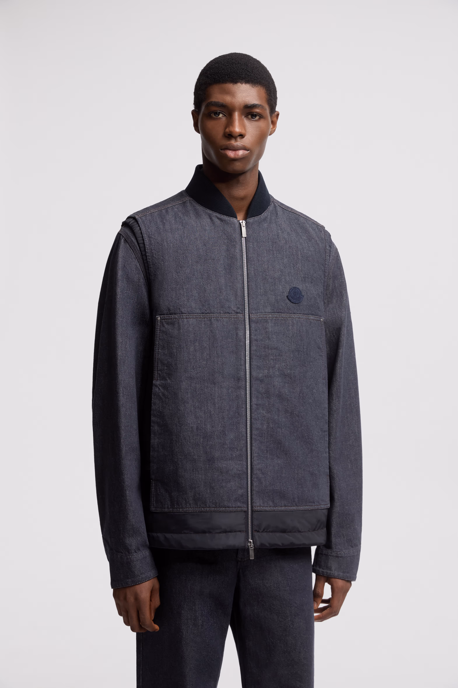 Ranche Denim Down Vest Men Denim Blue Moncler 3